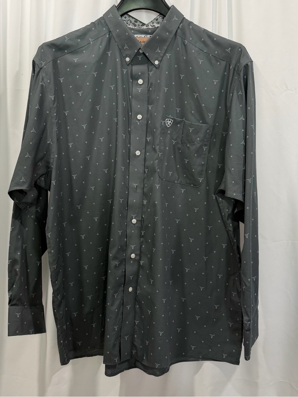 Ariat Gray Western Bull Skull Print Shirt XXL Wrinkle Free